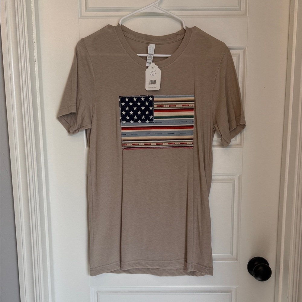 Bella Canvas Beige T-Shirt with Flag Design
